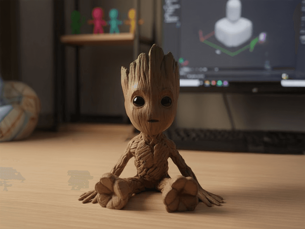 Figura de colección Baby Groot impresa en 3D con acabado artístico