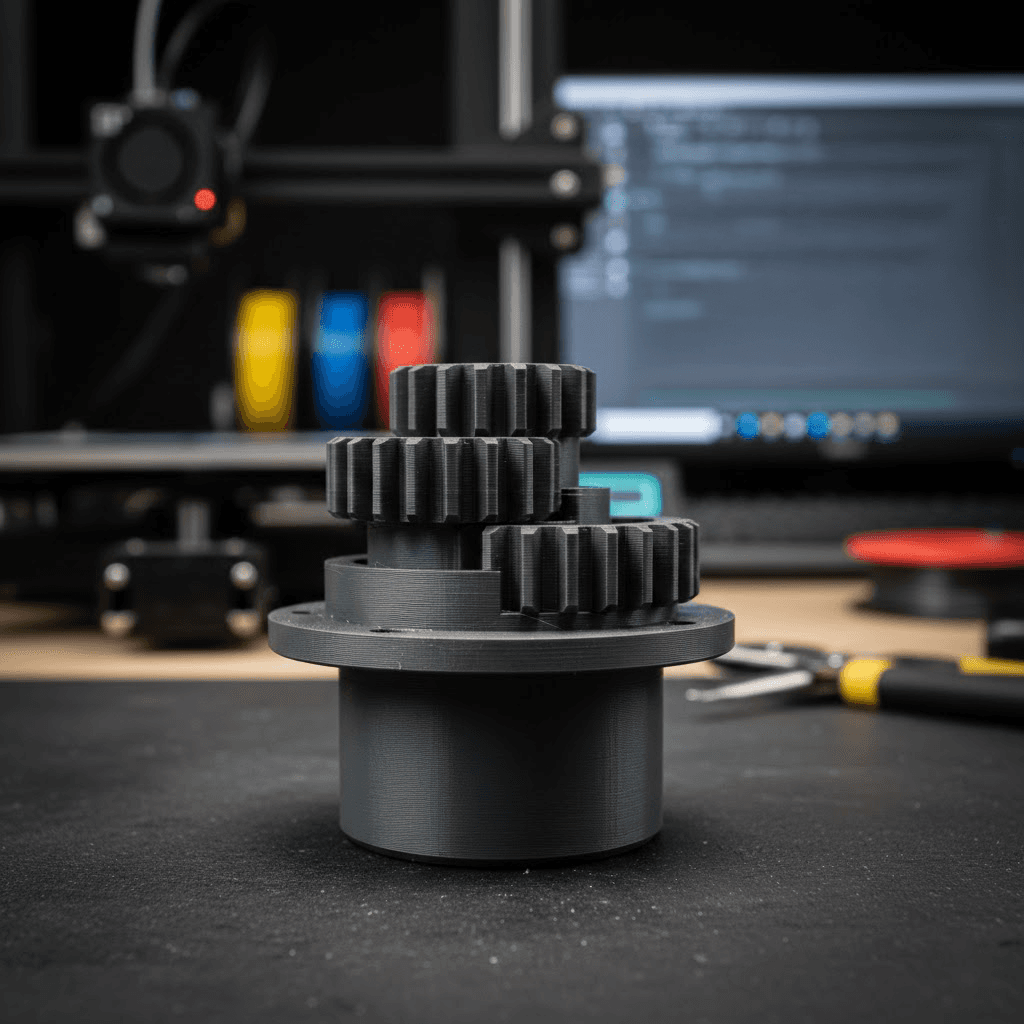 Pieza mecánica industrial impresa en 3D para maquinaria